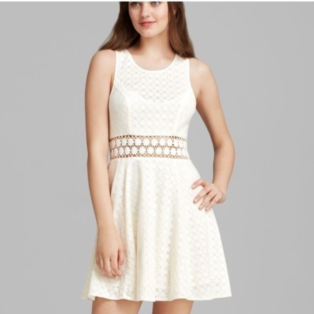Free People Women's Ivory Daisy Lace Crochet A-Line Sleeveless Dress EUC #1942